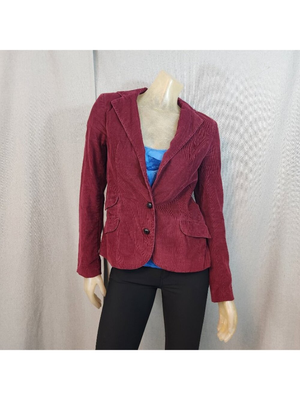 London Jean Solid Red Corduroy Notch Collar Long Slv Jacket Blazer Size 0 XSMALL